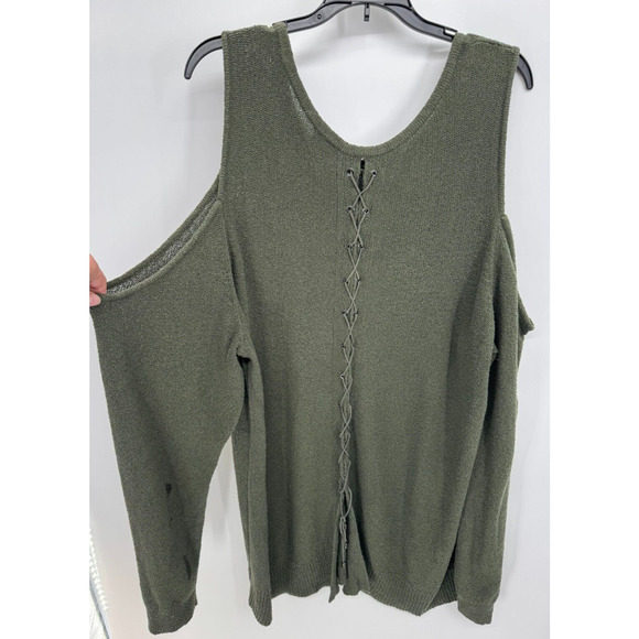 Torrid Womens Lace-Up Sweater Cold Shoulder Long Sleeve Size 4 Green NWOT - Picture 2 of 5